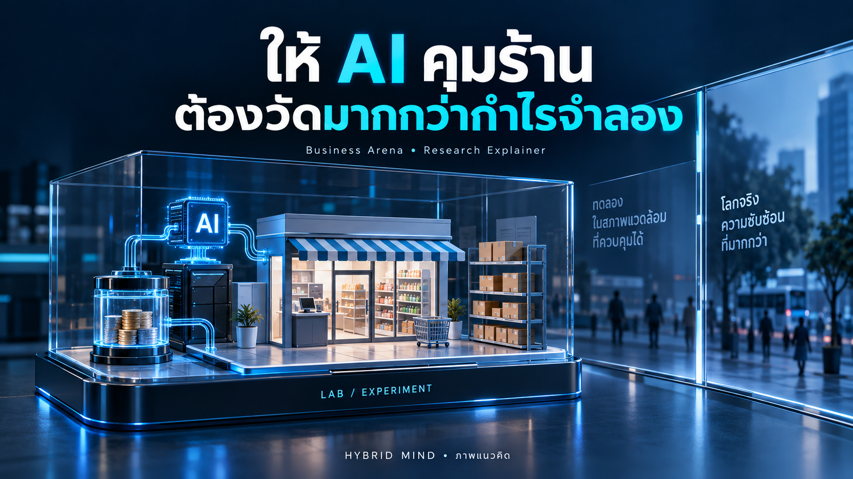 ภาพแนวคิดร้านจำลองในห้องทดลอง AI เงินทุนและสต็อก แยกจากธุรกิจจริง