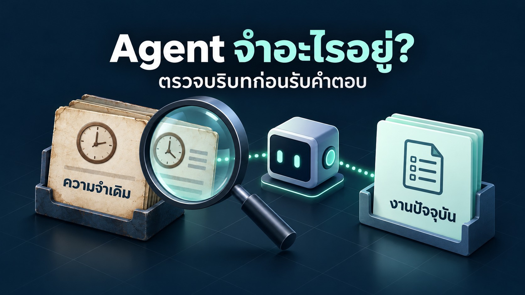แว่นขยายตรวจการ์ดความจำเดิมของ Agent เทียบกับบรีฟงานปัจจุบัน ก่อนรับคำตอบ