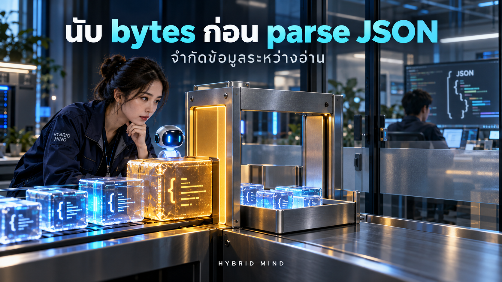 วิศวกรและ AI ตรวจประตูรับข้อมูล โดยหยุดก้อนที่เกินก่อนเข้าถาดสะสม ภาพแนวคิดจำลอง