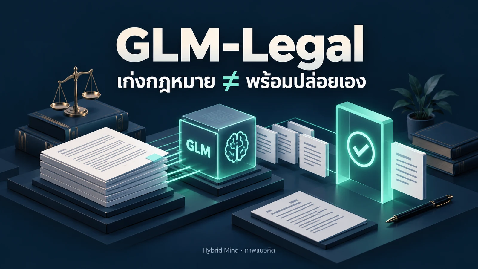 ภาพแนวคิด GLM-Legal เอกสาร โมเดล และประตูทบทวน ไม่ใช่ Runtime จริง