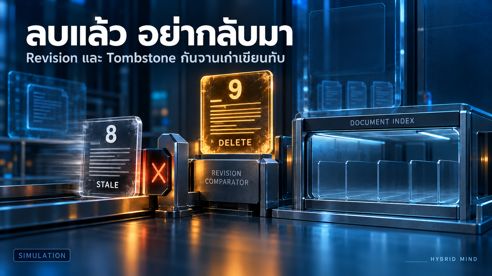 งานเก่า revision 8 ถูกปฏิเสธเมื่อเก็บสถานะลบ DELETE revision 9 ไว้ ดัชนีเอกสารยังว่าง