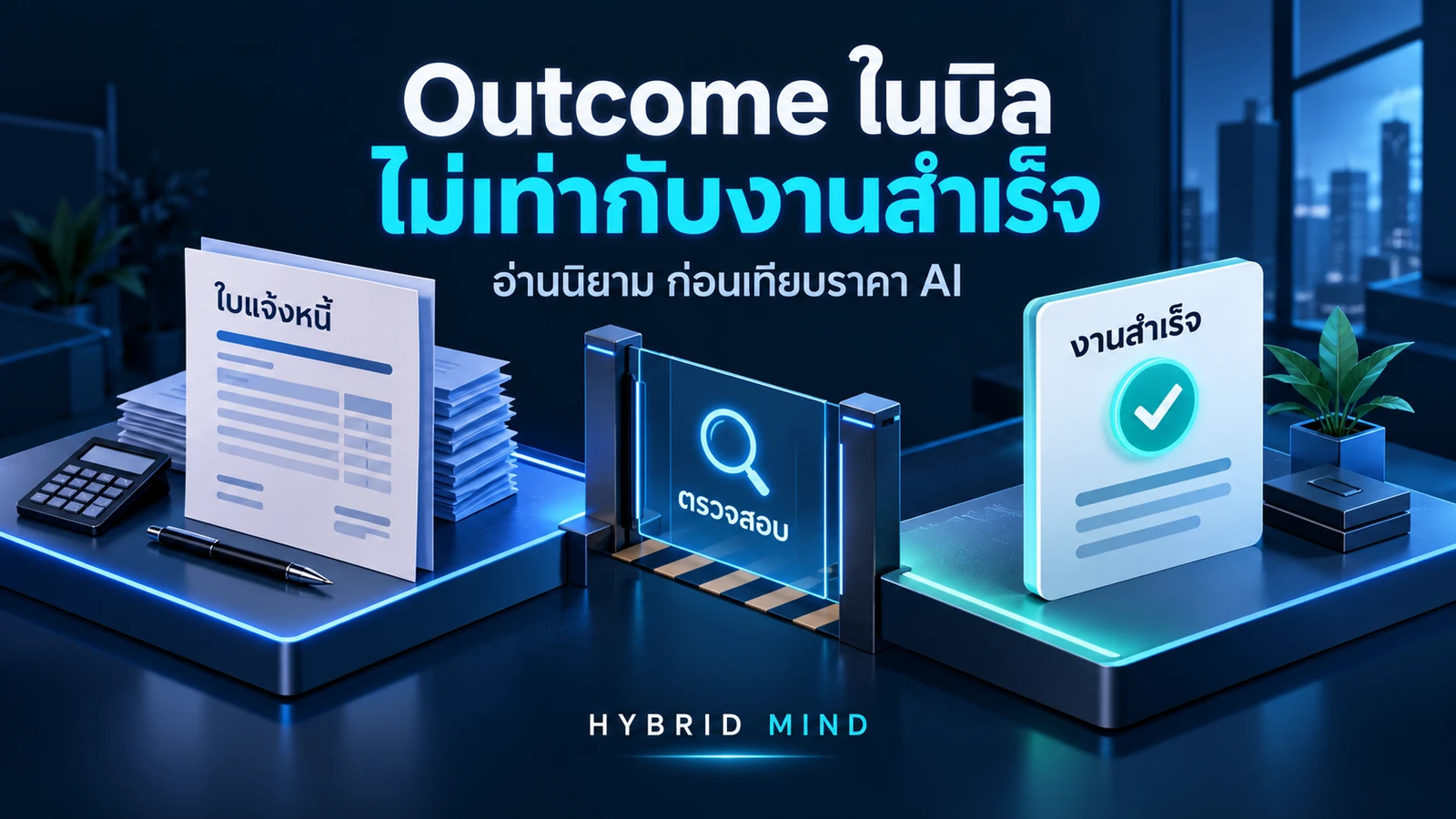 ภาพแนวคิดใบแจ้งหนี้และงานที่ตรวจรับแยกด้วยประตูตรวจสอบ ไม่ใช่บิลจริง
