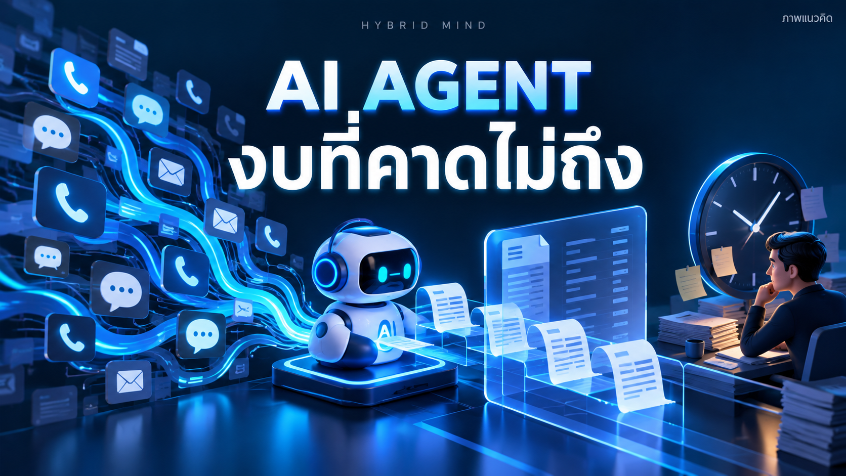 ภาพแนวคิด AI Agent กับใบแจ้งหนี้และเวลาตรวจงานที่ต้องแยกบัญชี